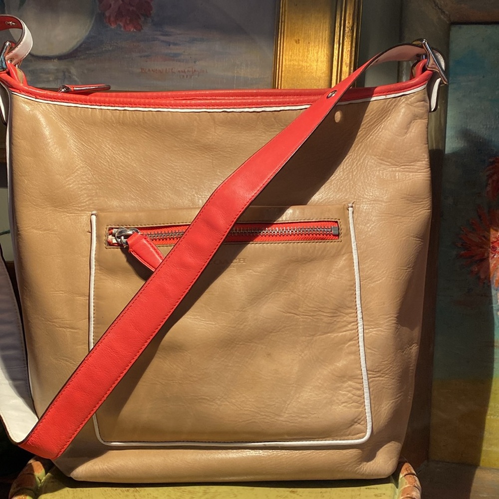 Coach Legacy Duffle - Taupe and Coral, two-way strap (22414) Large